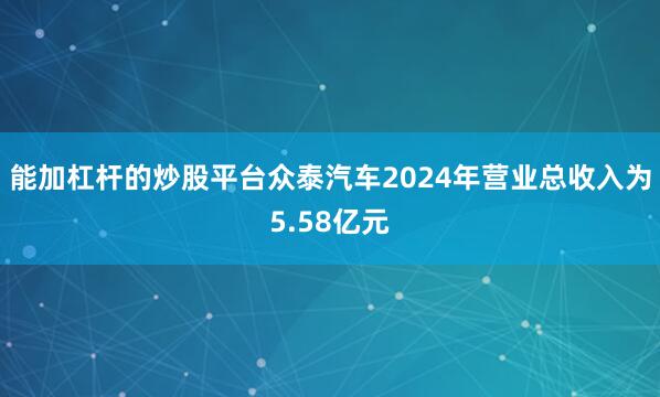 能加杠杆的炒股平台众泰汽车2024年营业总收入为5.58亿元